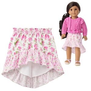 NEW American Girl Love Shack Fancy FLORAL FLUTTER SKIRT Pink Flowers + Hanger